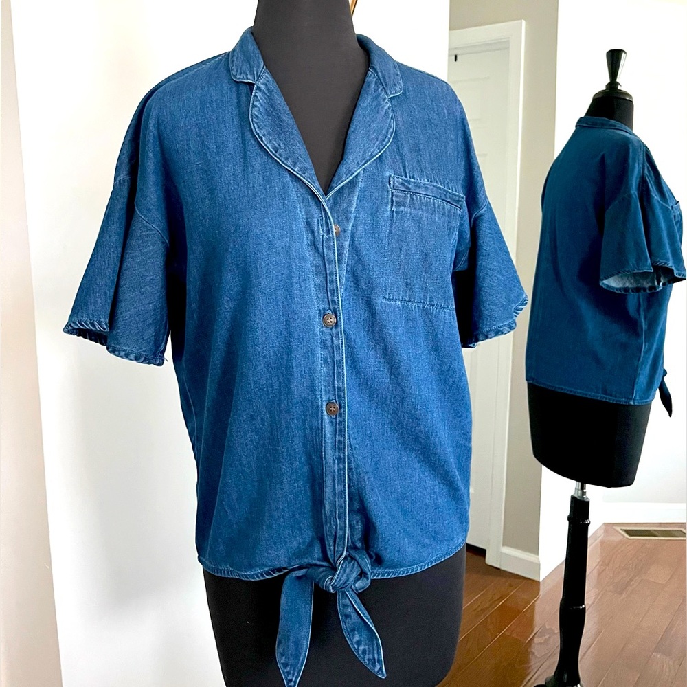 Vero Moda Denim Top With Front Tie Knot